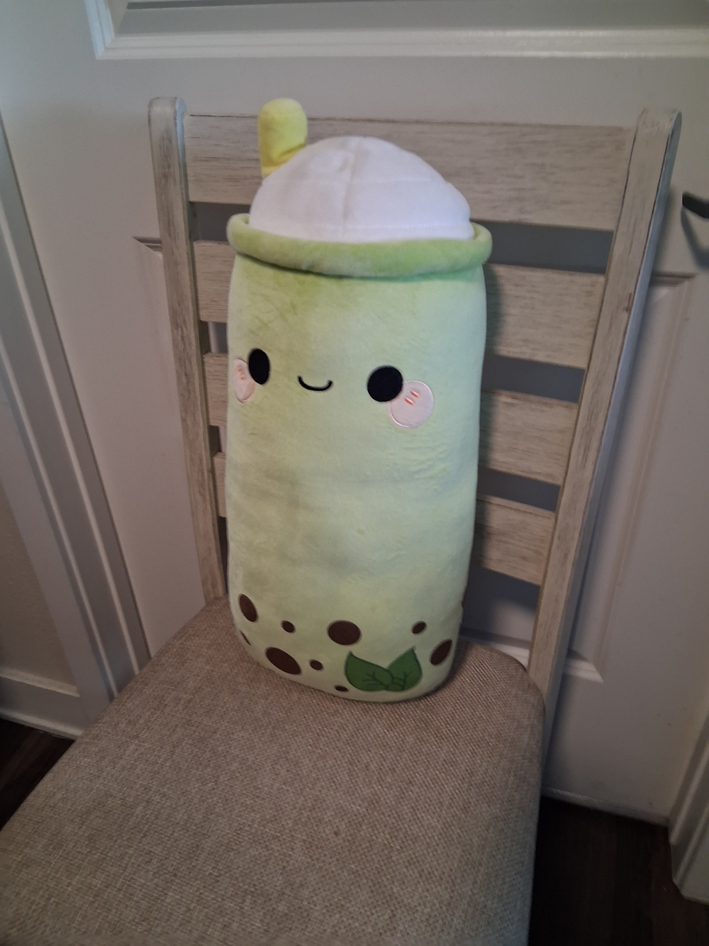 Green Plush Bubble Tea Accent Pillow - Cute Kawaii Cushion